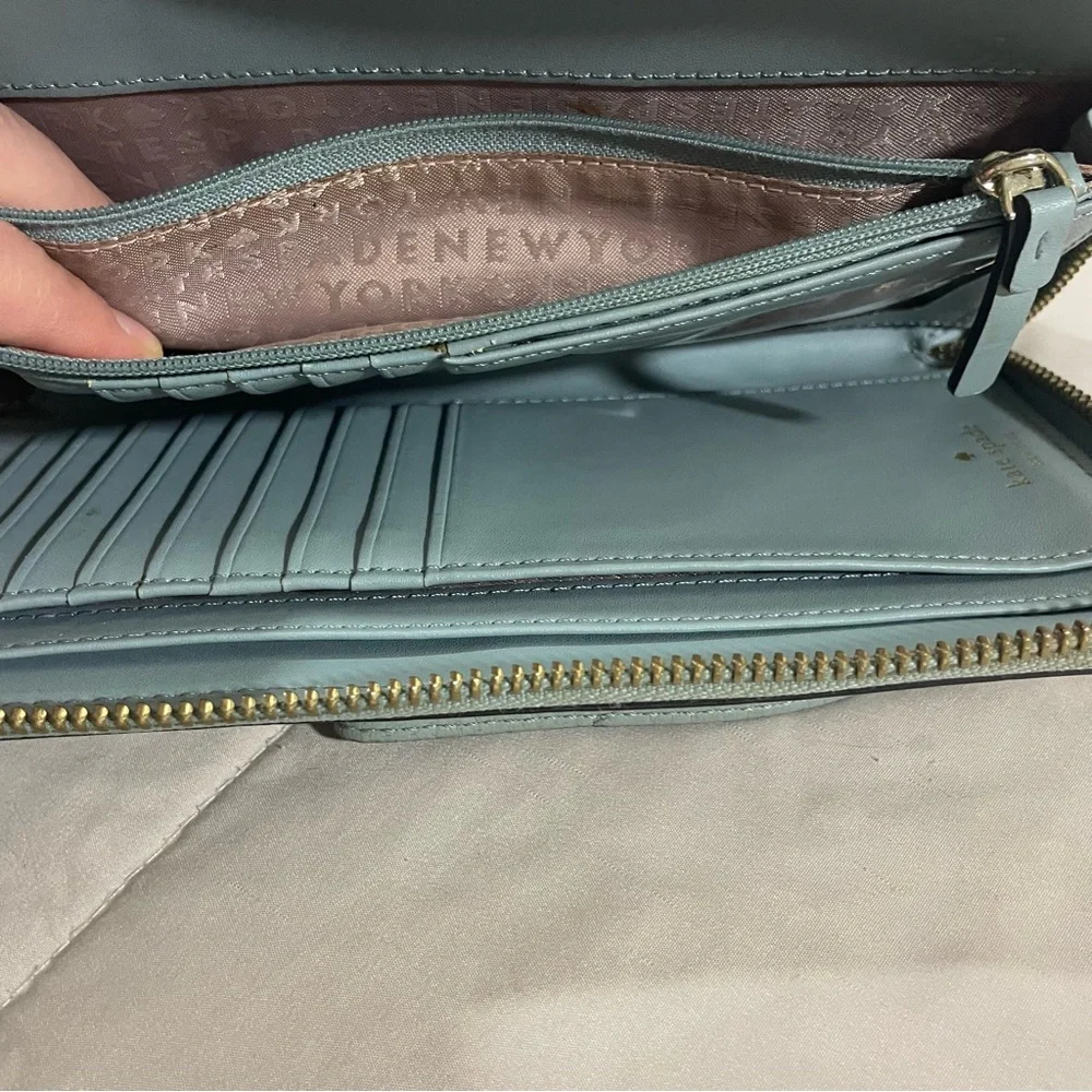 Kate Spade Grove Street Light Blue Zip Around Continental Wallet Wristlet